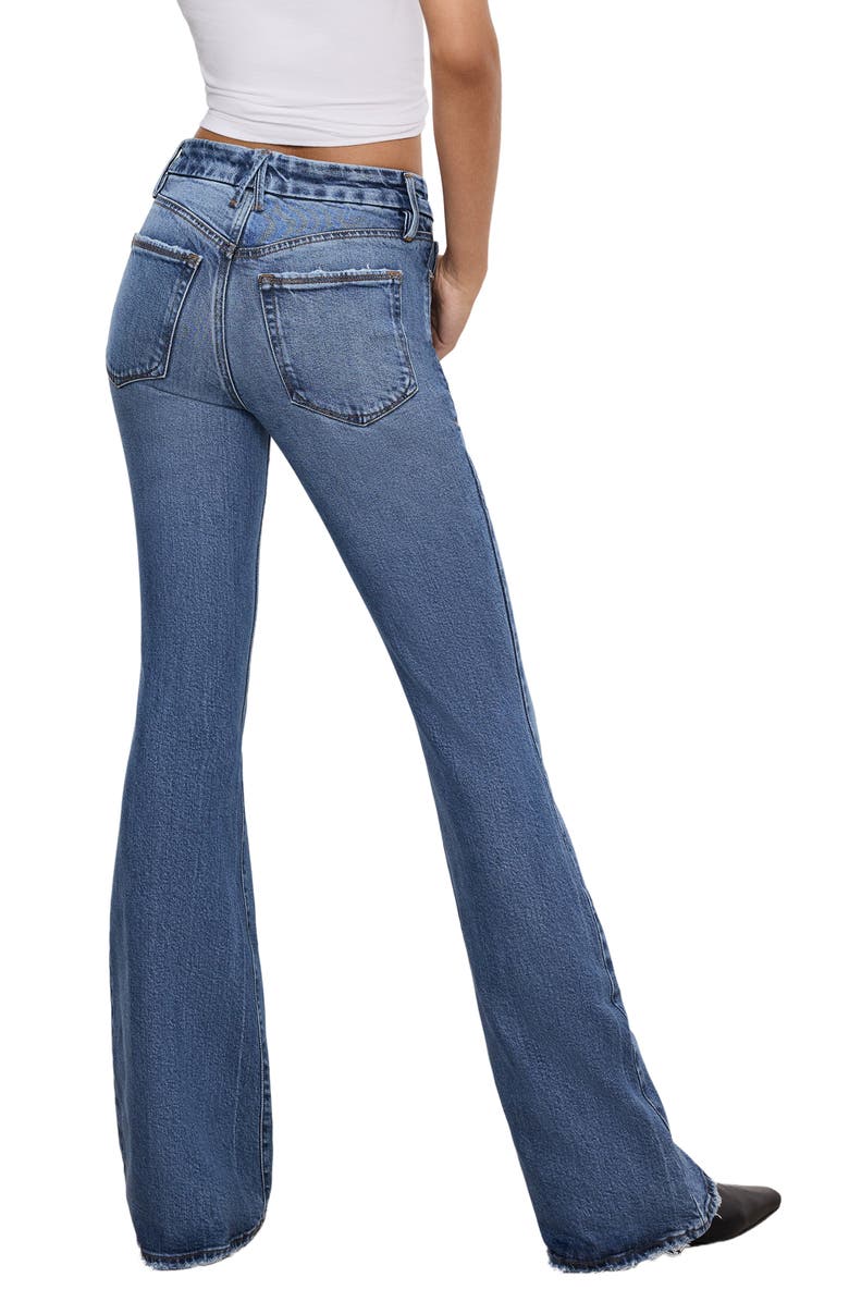 Good American Good Legs Raw Hem Flare Jeans, Alternate, color,