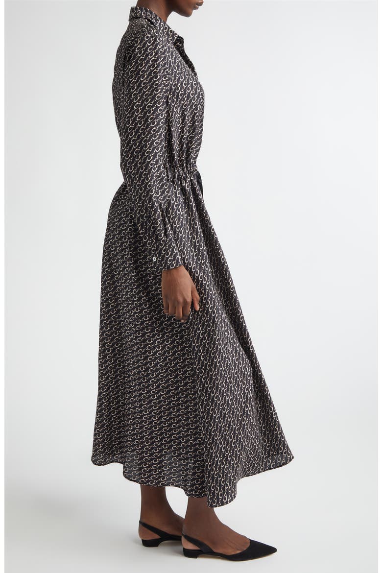 Logo Print Long Sleeve Silk Shirtdress, Alternate, color, BLACK