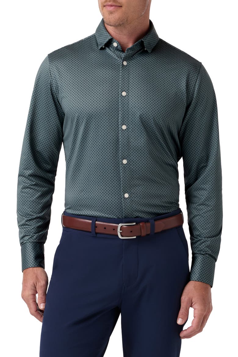 Halyard Trim Fit Clover Performance Button-Up Shirt, Main, color, HEMLOCK CLOVER