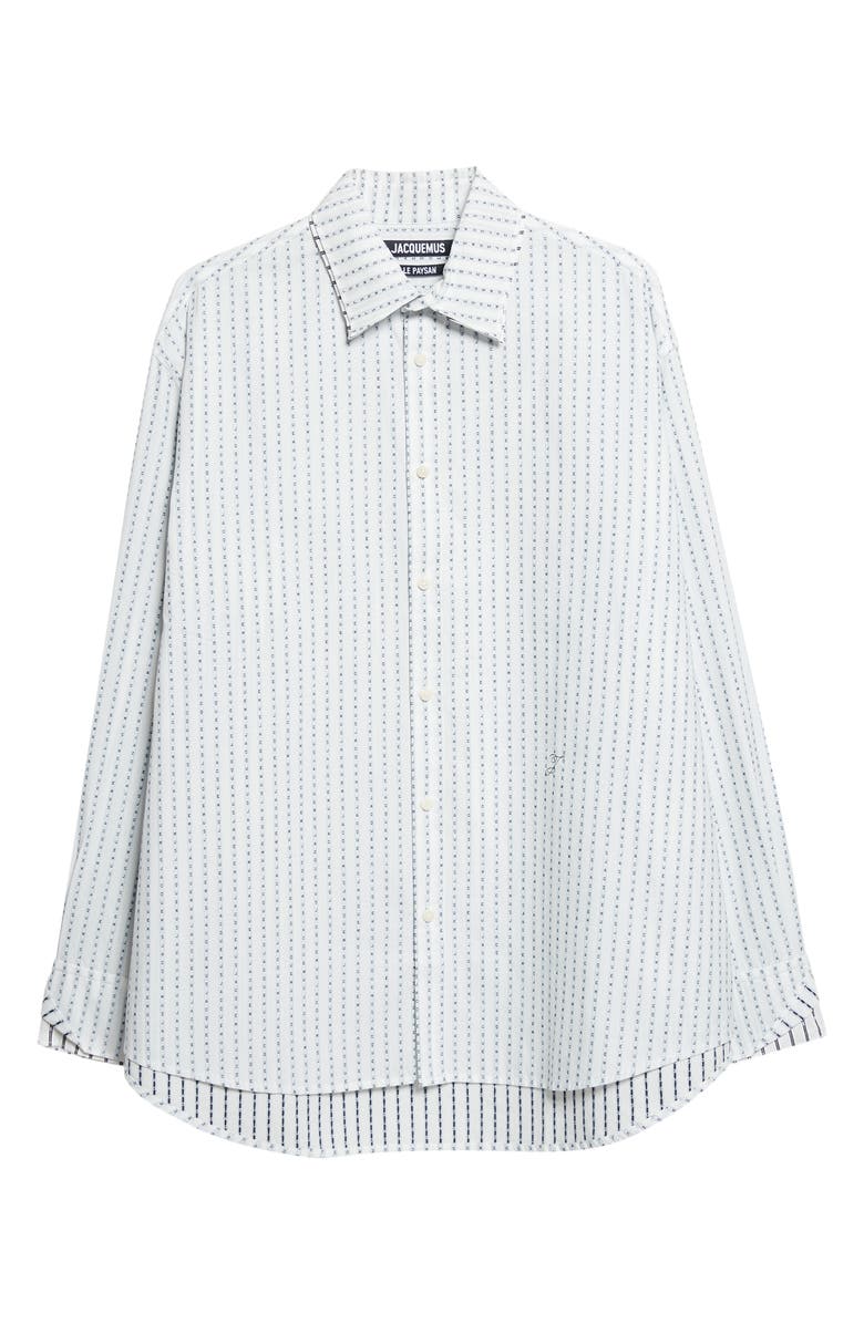 Jacquemus La Chemise Letro Logo Stripe Jacquard Button-Up Shirt, Main, color, Jacquard Logo Stripes Typ