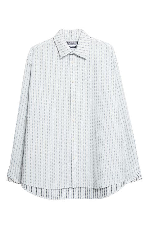 La Chemise Letro Logo Stripe Jacquard Button-Up Shirt