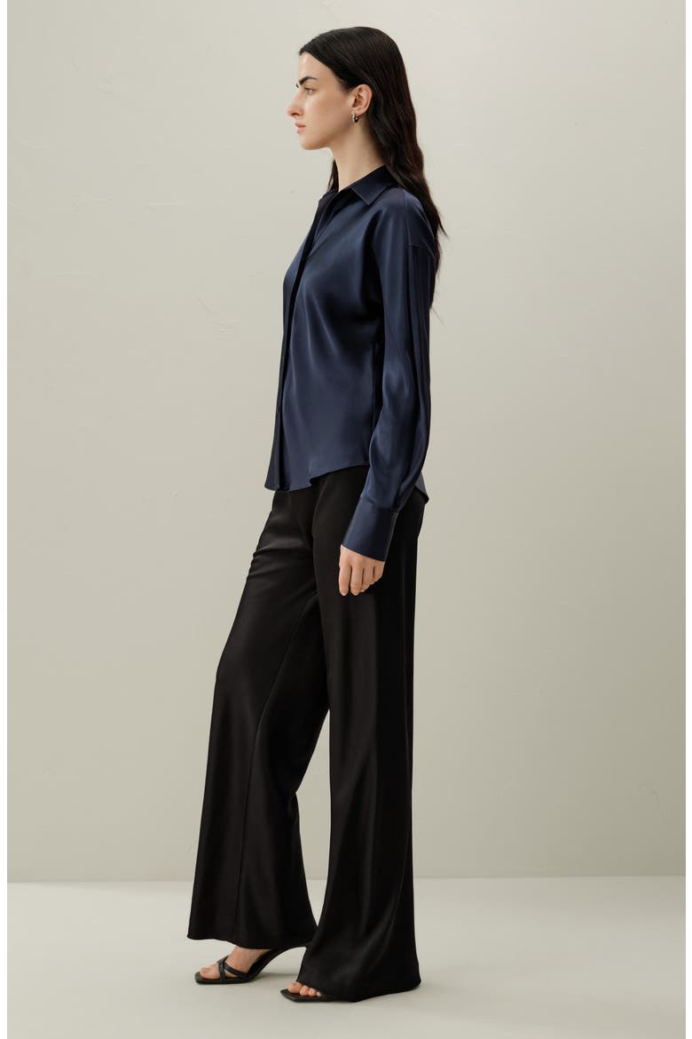 Women's Bias Cut Silk Shirt, Alternate, color, Navy Blue