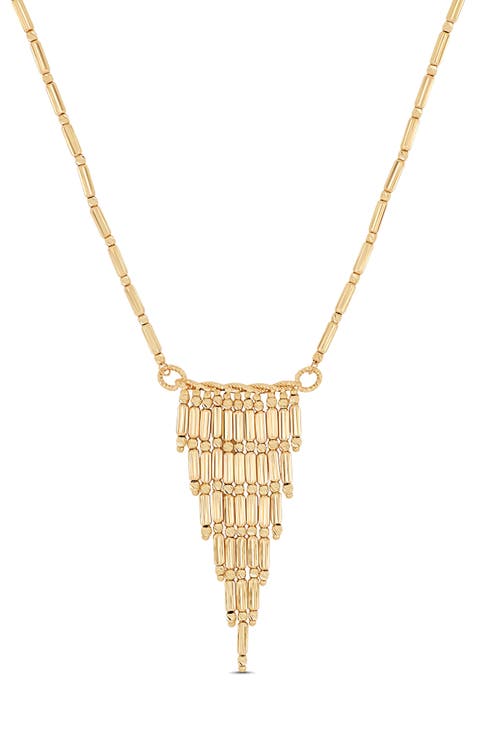 14K Gold Beaded Fringe Chain Necklace