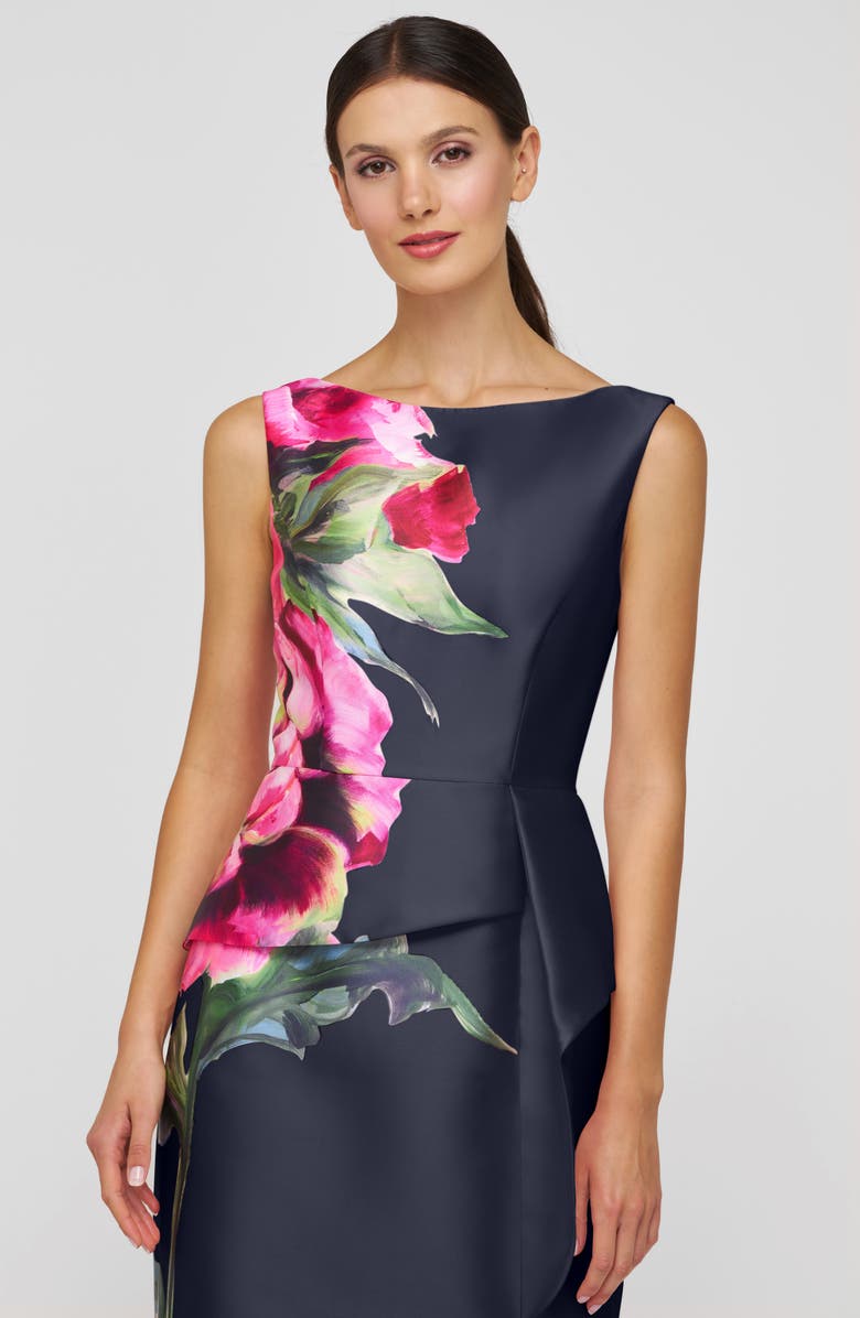 Kay Unger Luciana Placed Floral Column Gown, Alternate, color, Midnight Blue