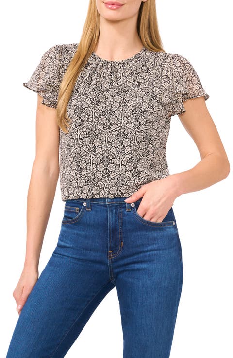 Floral Flutter Sleeve Top