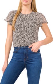 CeCe Floral Flutter Sleeve Top