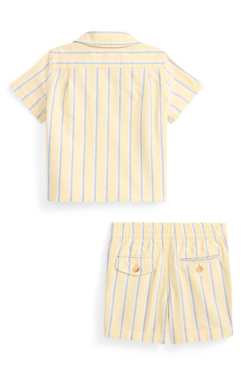 Ralph Lauren Stripe Cotton Button-Up Shirt & Shorts Set, Alternate, color, Yellow Blue Multi