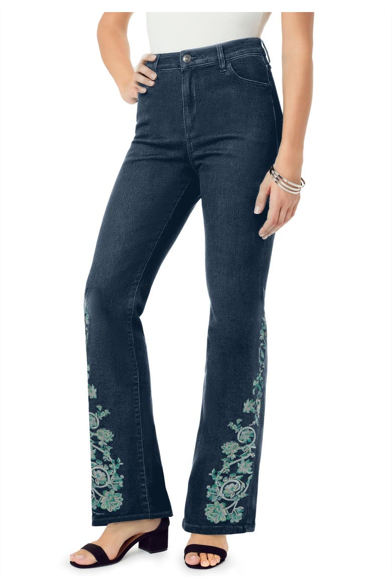 Plus Size Invisible Stretch® Embroidered Split Flare-Leg Jean, Alternate, color, INDIGO VINE