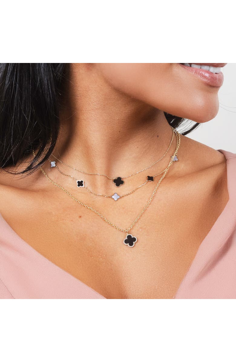 The Lovery Fine Jewelry Mini Mother of Pearl and Onyx Mixed Clover Necklace, Alternate, color, Mother Of Pearl And Onyx