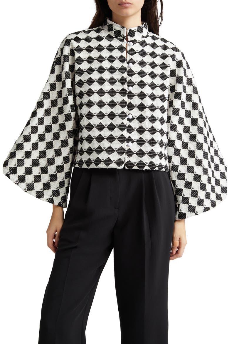 Check Crop Jacket, Main, color, BLACK/ WHITE