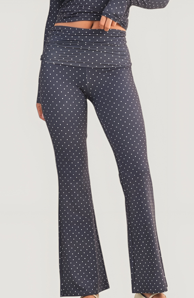 Modenaire Polka Dot Print High Waist Full-Length Leggings with Wide Waistband, Alternate, color, Navy / White Polka Dot