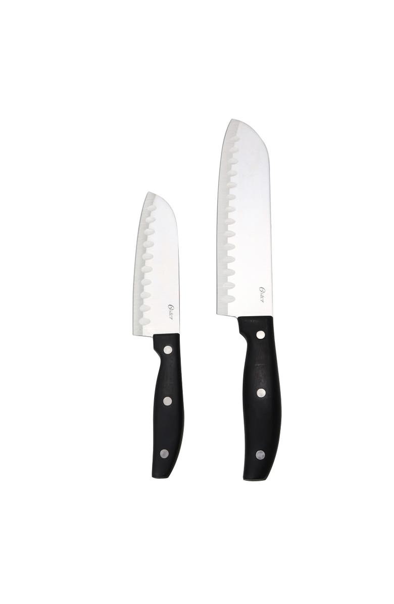 OSTER Granger 2 Piece Stainless Steel Santoku Knife Set with Black Handles, Main, color, Black