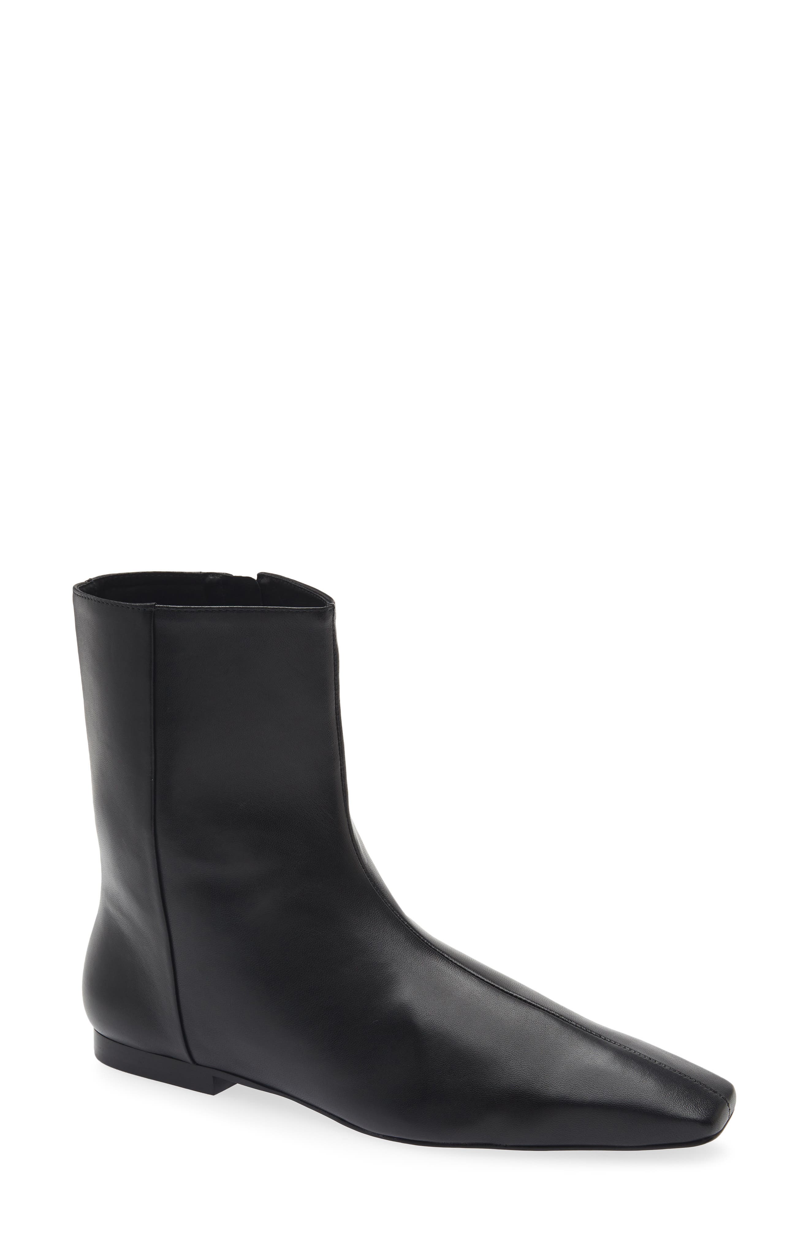 Remy Leather Flat Ankle Bootie, Main, color, BLACK LEATHER