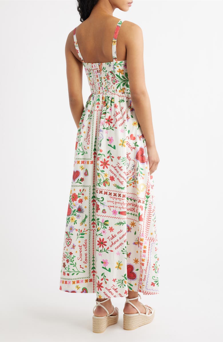 MOON RIVER Floral Cotton Midi Sundress, Alternate, color, Off White Multi