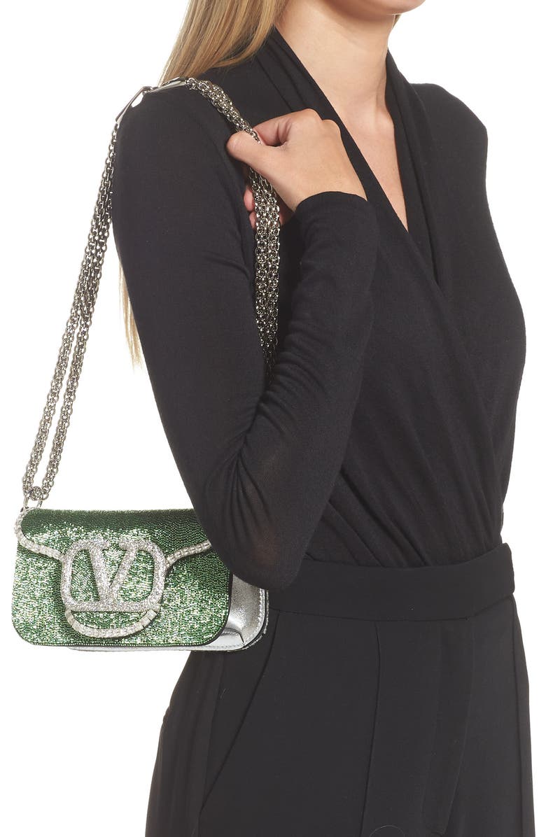 Valentino Garavani Locò Crystal Embellished Beaded Shoulder Bag, Alternate, color,