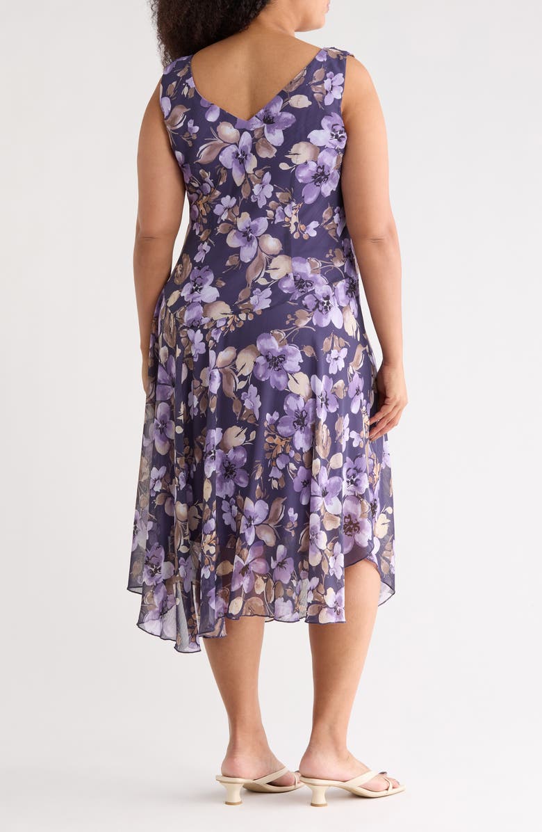 Connected Apparel Floral Sleeveless Chiffon Dress, Alternate, color, Grape
