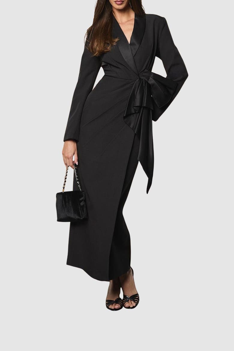Muse Bow Front Satin Maxi Dress, Alternate, color, Black