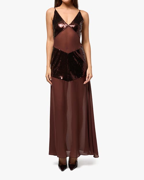 Shop Weworewhat Sheer Panel Maxi Dress In Chocolate