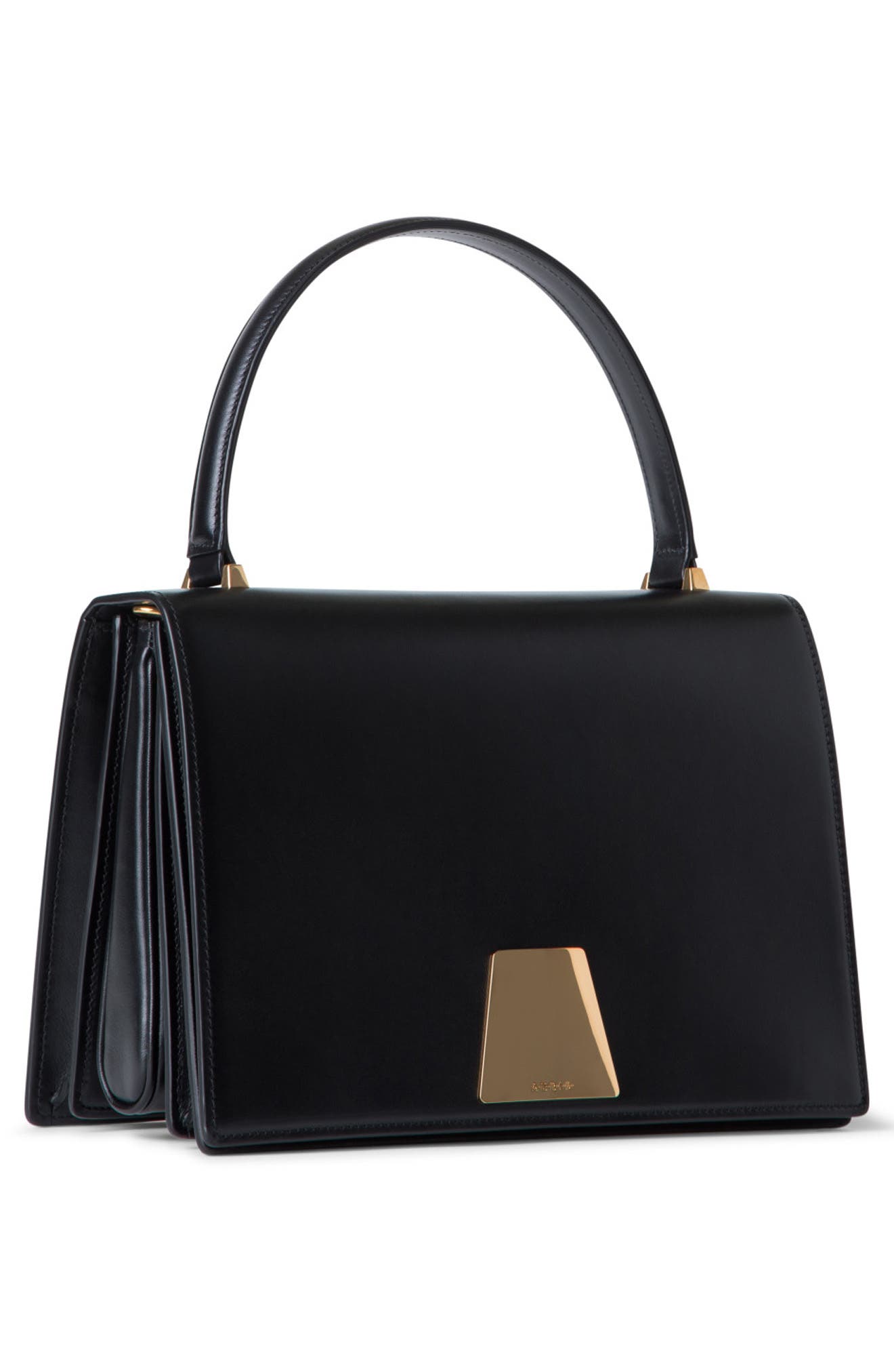 Akris Medium Alice Leather Top Handle Bag, Alternate, color, Black