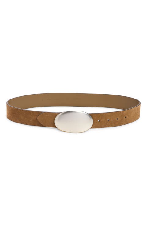 Oval Buckle Suede Belt