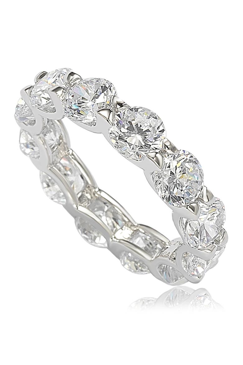 Sterling Silver CZ Round Cut Eternity Band Ring, Alternate, color, WHITE