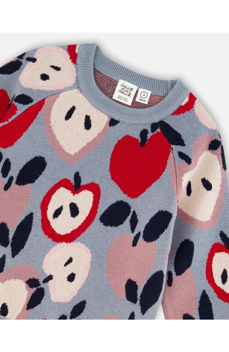 Deux par Deux Knit Sweater with Apple Heart Jacquard, Alternate, color, Blue And Red