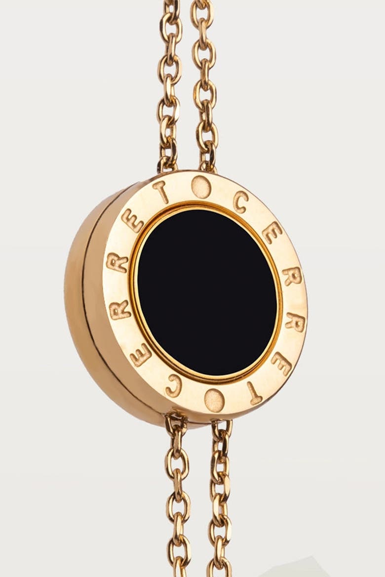 24K Gold Plated Double Chain With  Black Enamel Luxury Safety Bracelet, Main, color, 24k Gold Plated