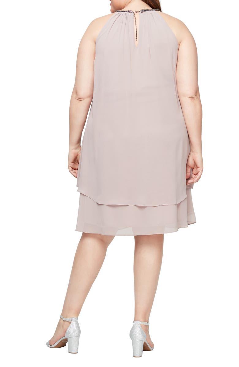 SL FASHIONS Split Front Chiffon Beaded Dress, Alternate, color, Cashmere