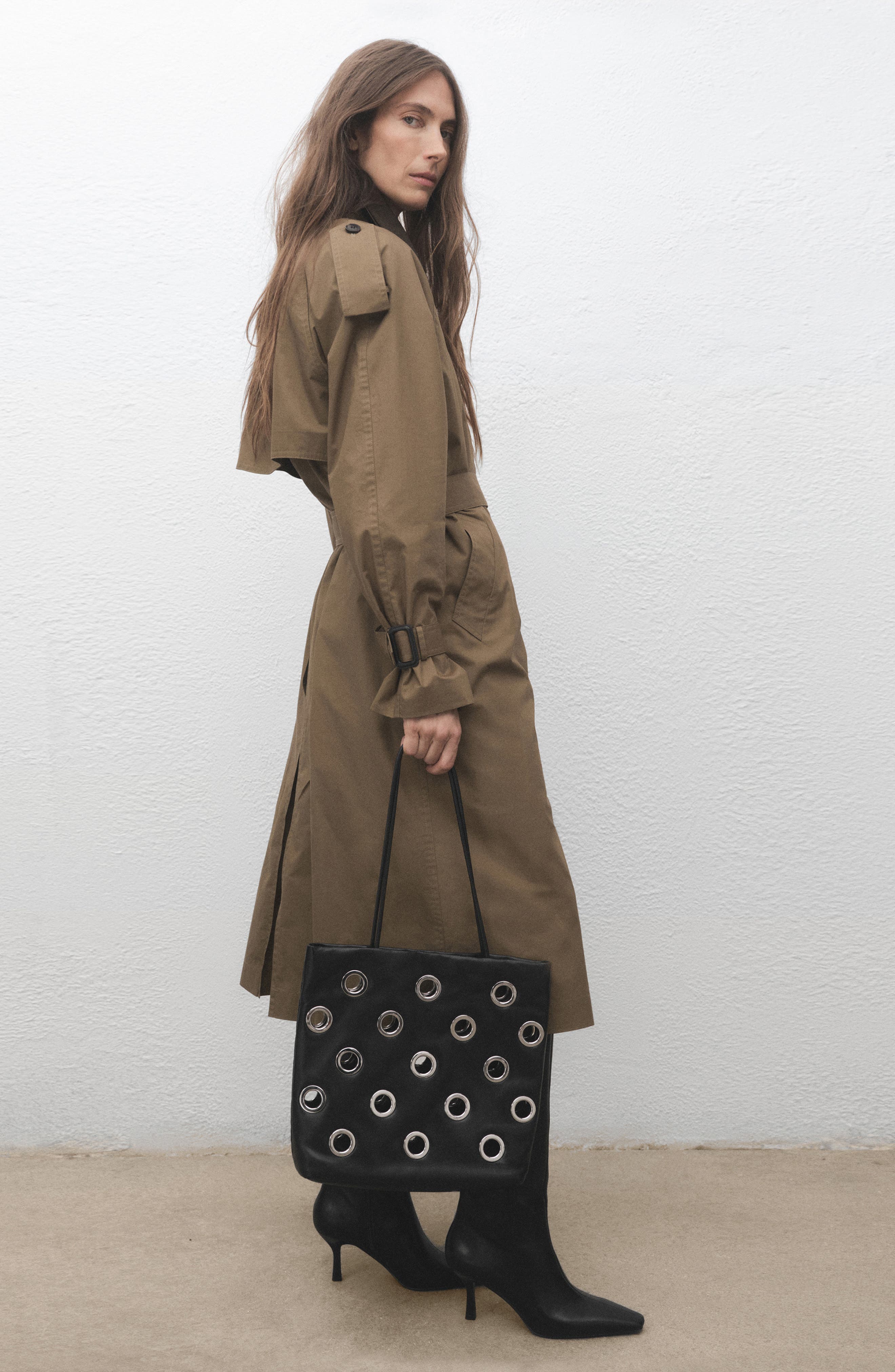 MANGO Eyelet Faux Leather Shoulder Bag, Alternate, color, Black