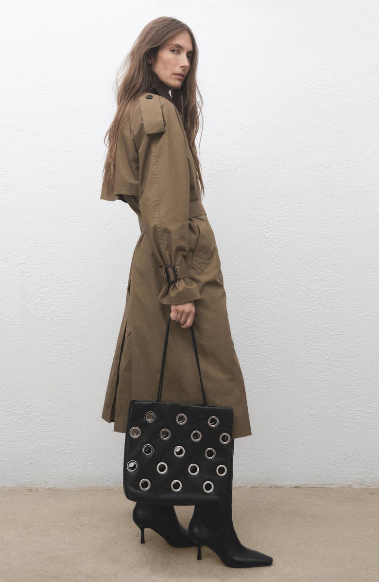 MANGO Eyelet Faux Leather Shoulder Bag, Alternate, color, Black