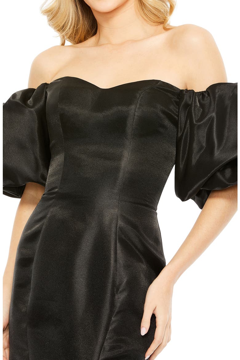 Women's Sweetheart Off The Shoulder Puff Sleeve Gown, Alternate, color, BLACK