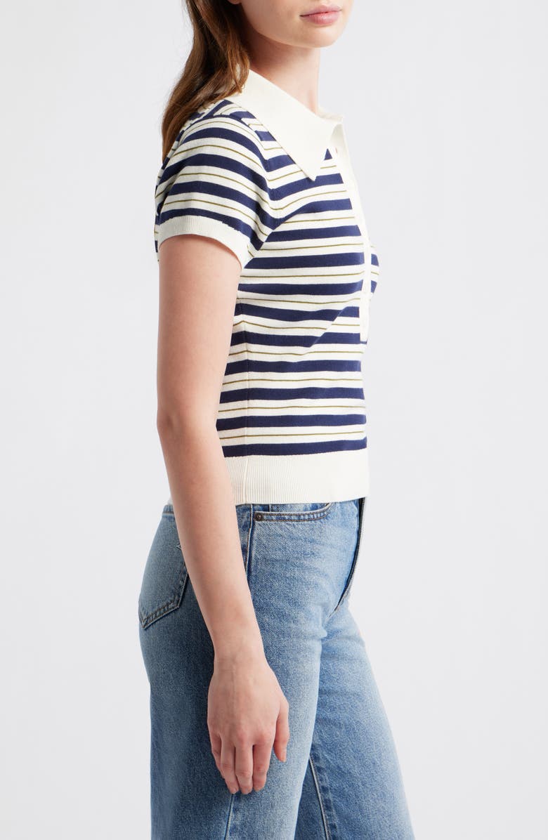 Reformation Bentley Crop Polo Sweater, Alternate, color, Fior Di Latte Navy M