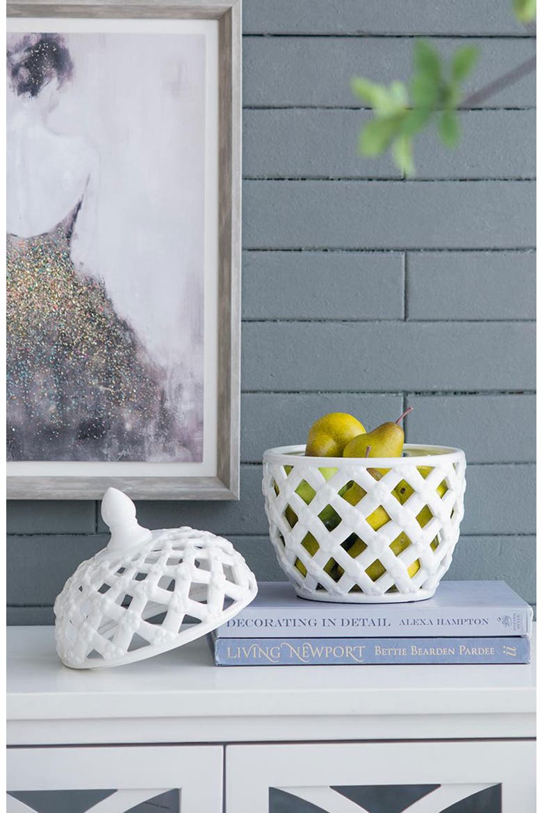 Ballas Bird Large Lidded Jar, Alternate, color, WHITE
