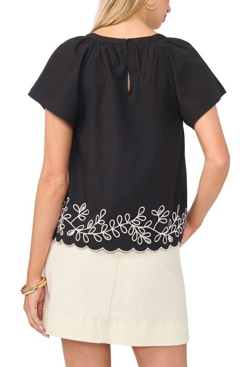 Embroidered Flutter Sleeve Top, Alternate, color, RICH BLACK