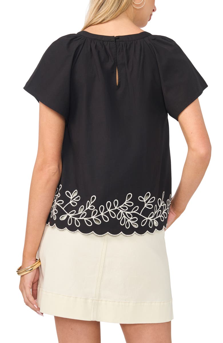 Vince Camuto Embroidered Flutter Sleeve Top, Alternate, color, Rich Black