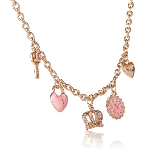Juicy Couture Gold-tone Crystal Charm Necklace In Burgundy