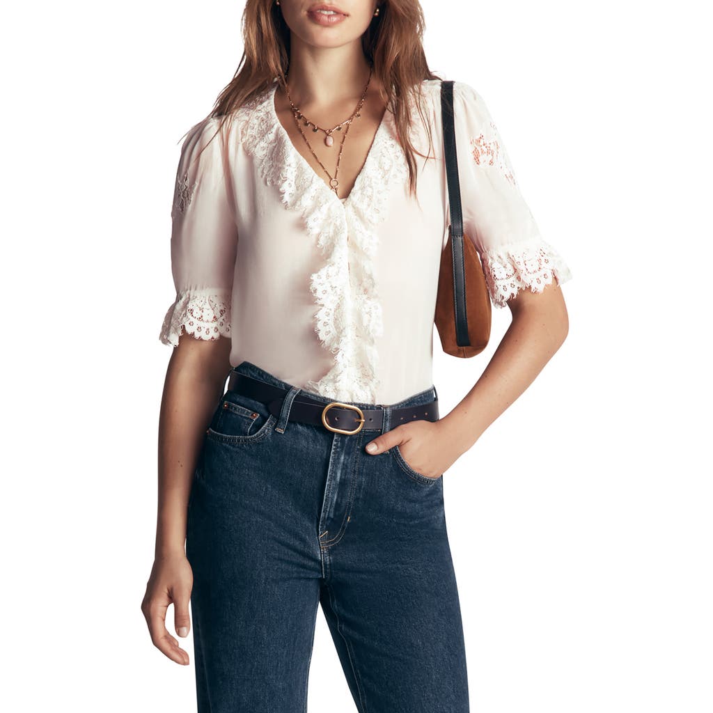 Boden Ruffle V-neck Lace Top In Multi