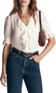 Boden Ruffle V-Neck Lace Top