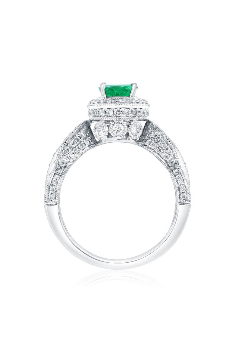 14K White Gold 1.10ct Colombian Emerald & 0.88cttw Diamond Ring, Alternate, color, Green