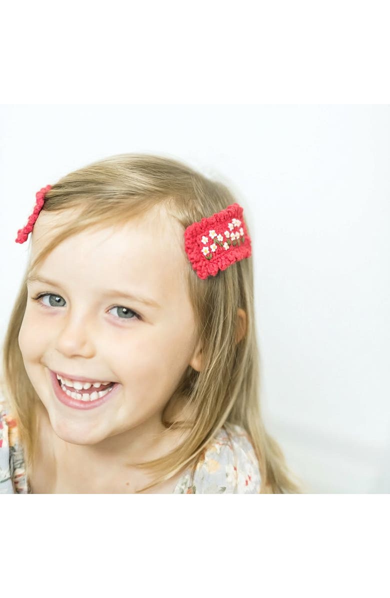 Puttisu Hand-Crocheted Floral Hair Clip Set of 4, Alternate, color, Red & Cream