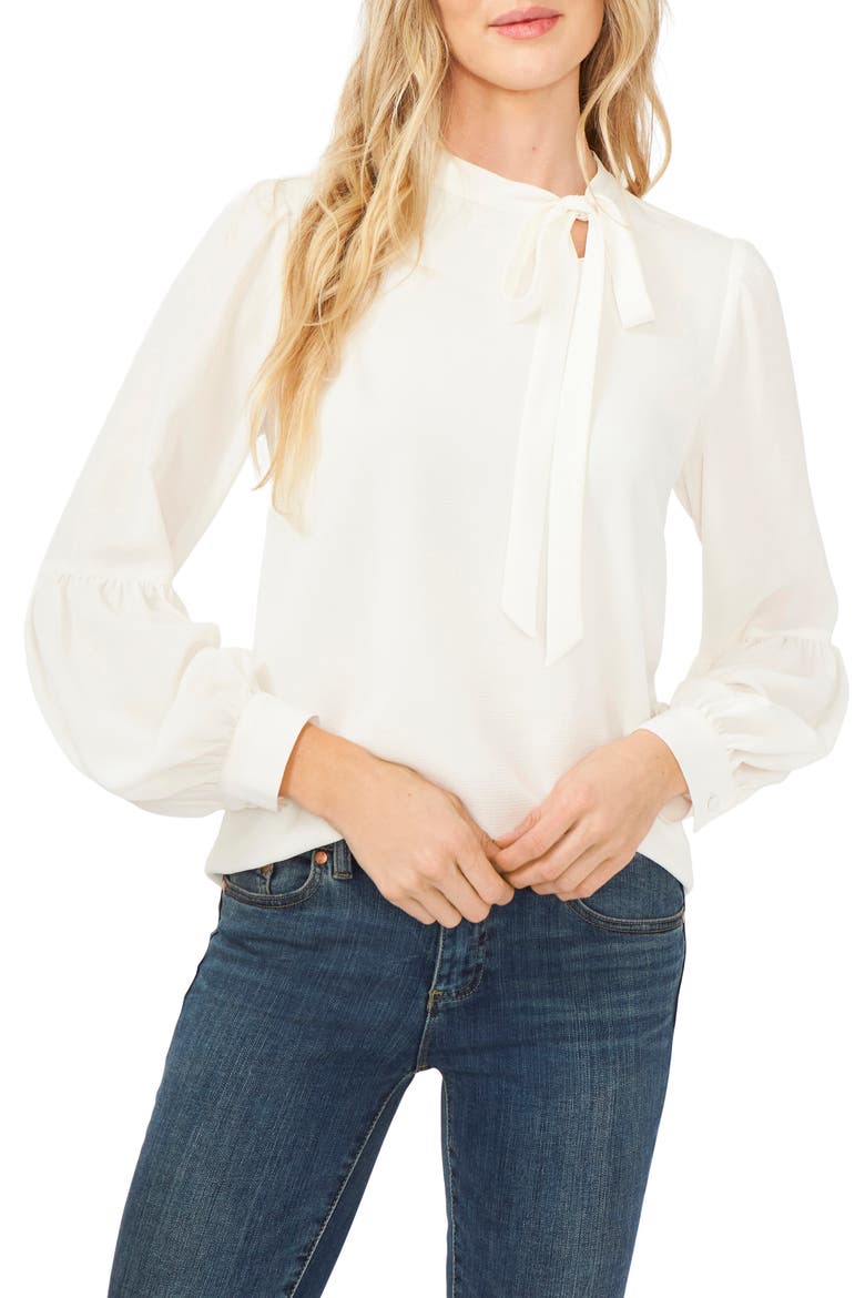 Tie Neck Blouse, Main, color, SOFT ECRU