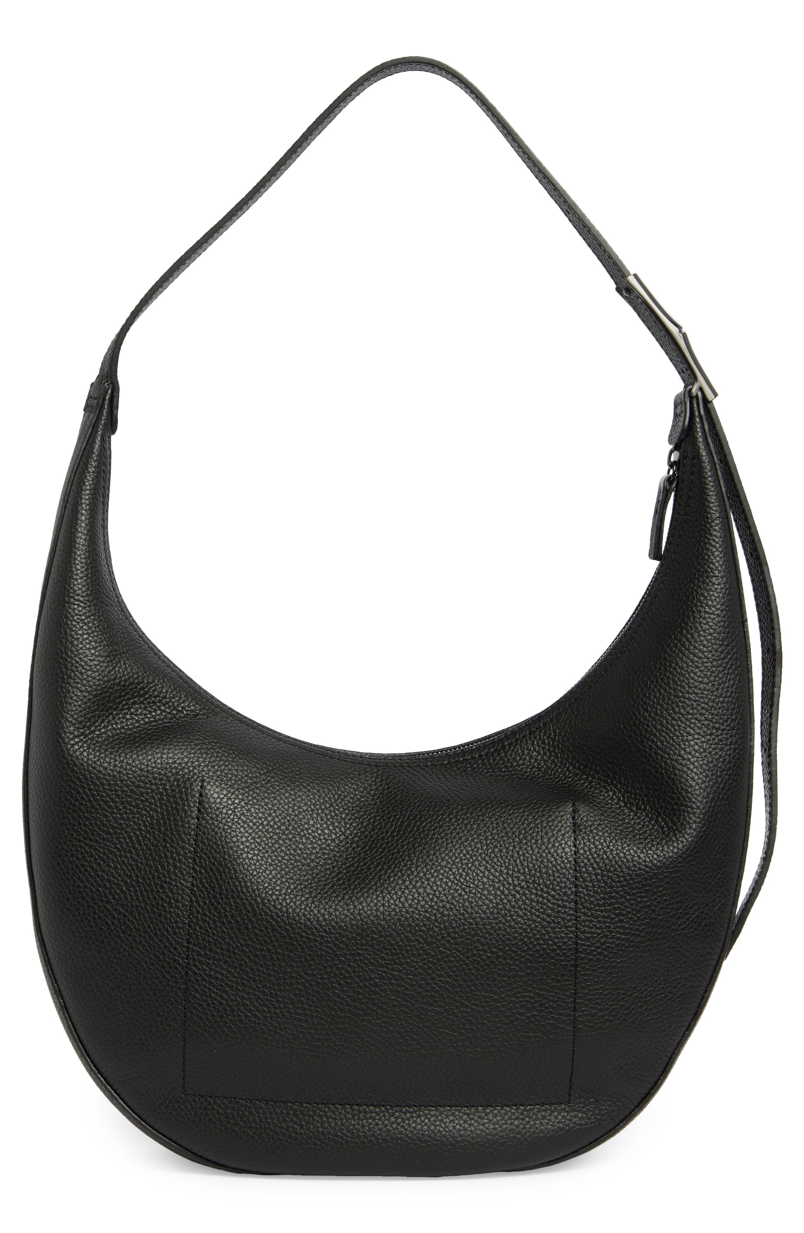 Longchamp Half Moon Leather Shoulder Bag, Alternate, color, Black