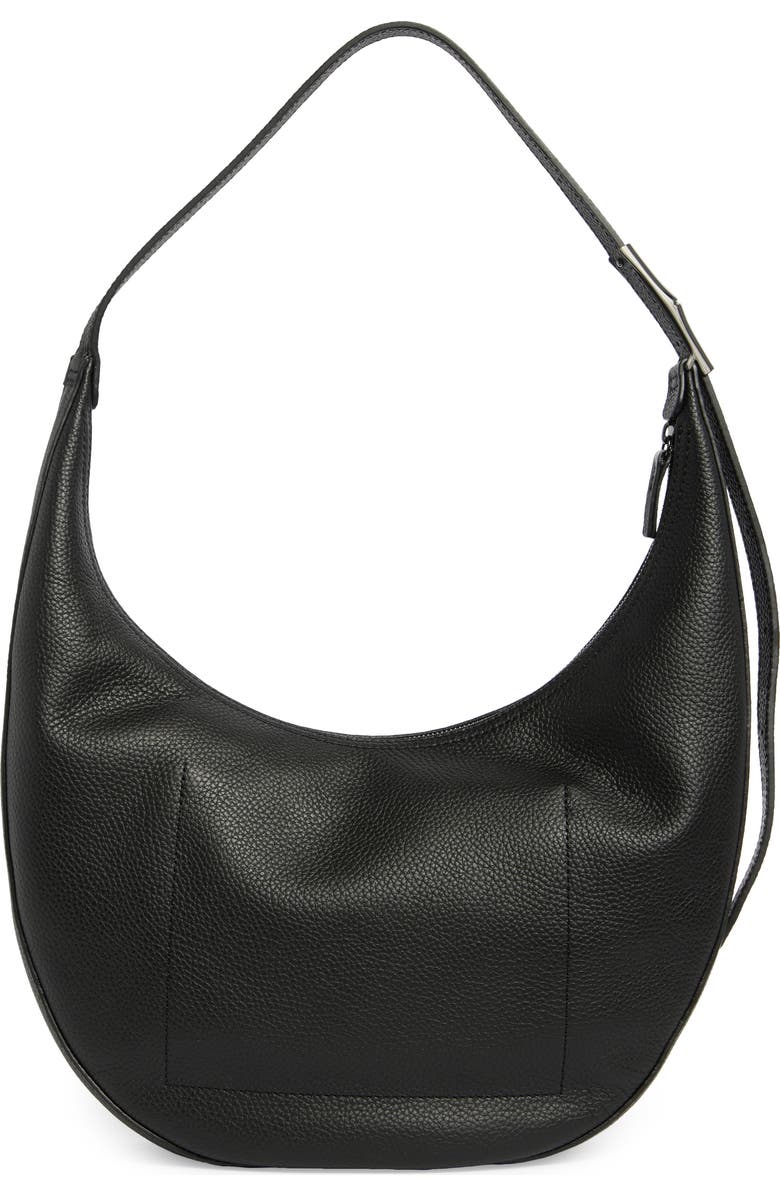 Longchamp Half Moon Leather Shoulder Bag, Alternate, color, Black