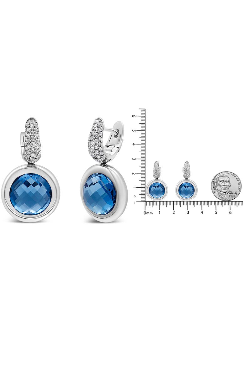 18K White Gold Blue Topaz and 1/2 Cttw Diamond Bale Dangle Earrings, Alternate, color, White