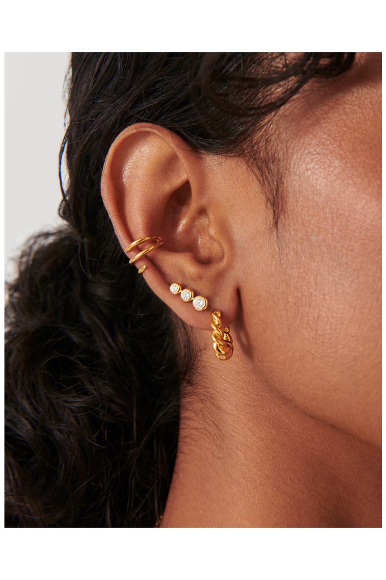 Triple Cubic Zirconia Stud Earrings, Alternate, color, GOLD