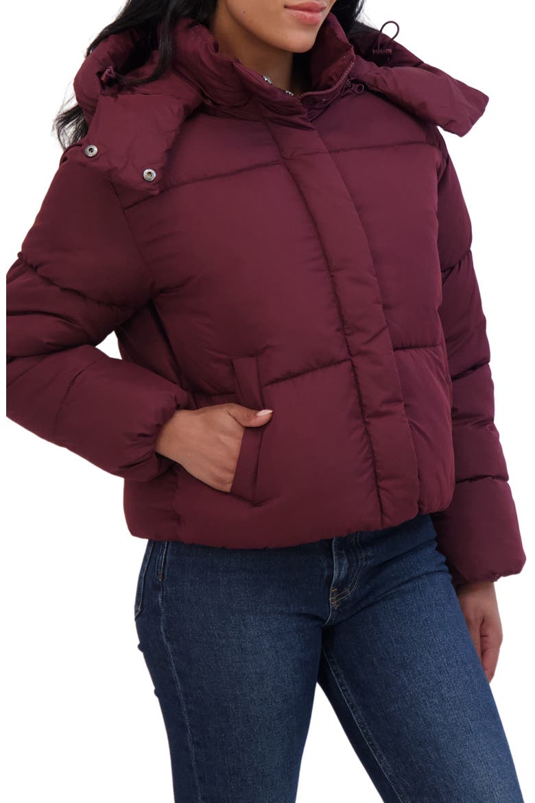 Short Hooded Puffer Jacket, Alternate, color, BURGUNDY