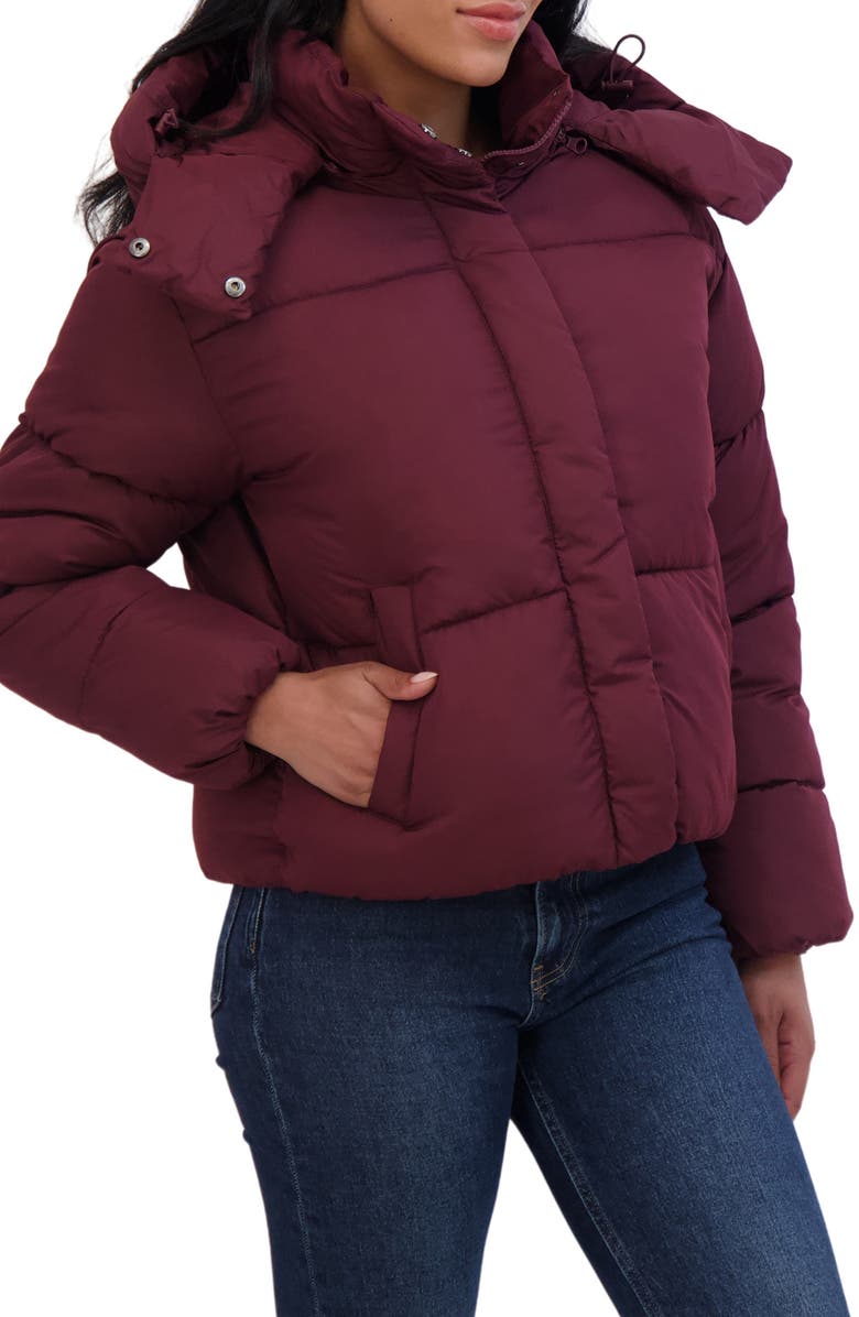 Sebby Short Hooded Puffer Jacket, Alternate, color, Burgundy