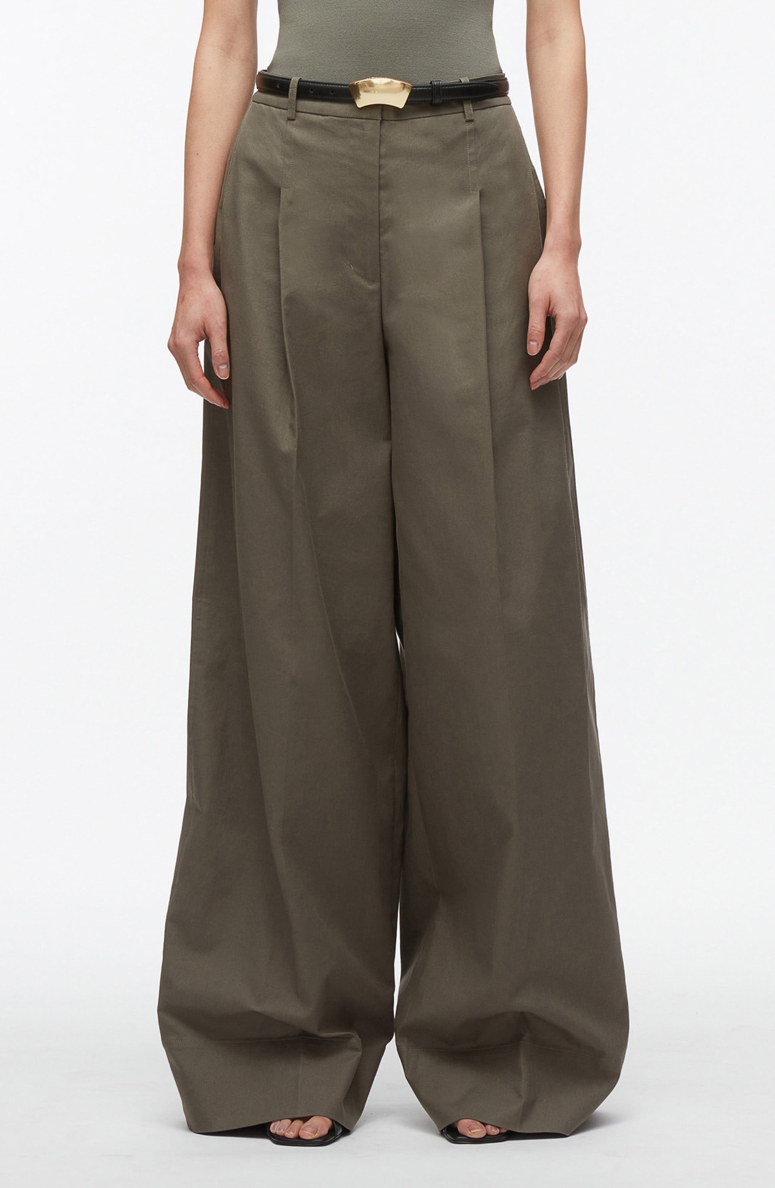 Double Pleated Wide Leg Trousers