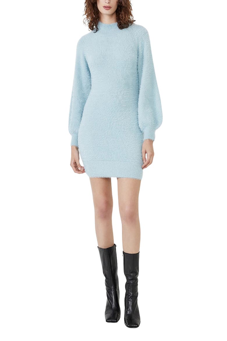 Long Sleeve Fuzzy Sweater Minidress, Main, color, DUSTY BLUE