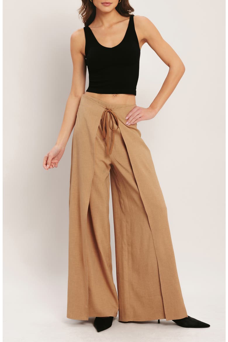 Tie Front Wrap Wide Leg Pants, Alternate, color, TAUPE